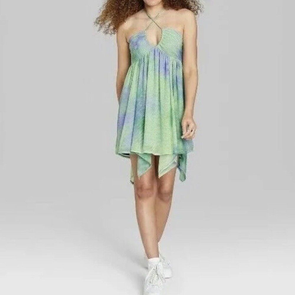 Wild Fable Sleeveless Babydoll Tie Dye Dress - Blue & Green - Womens LARGE - NEW